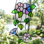 Pink and Purple Flower Window Hanging with Trailing Leaves and Basket Design by AuroraeGlass — photo 7