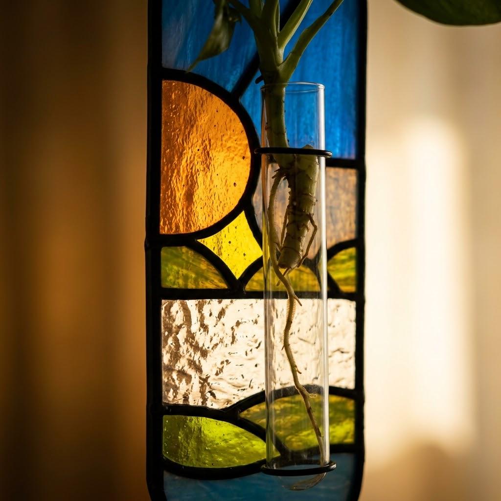 Blue Sun Window Hanging with Clear Tube Holder and Chain by AuroraeGlass — photo 3