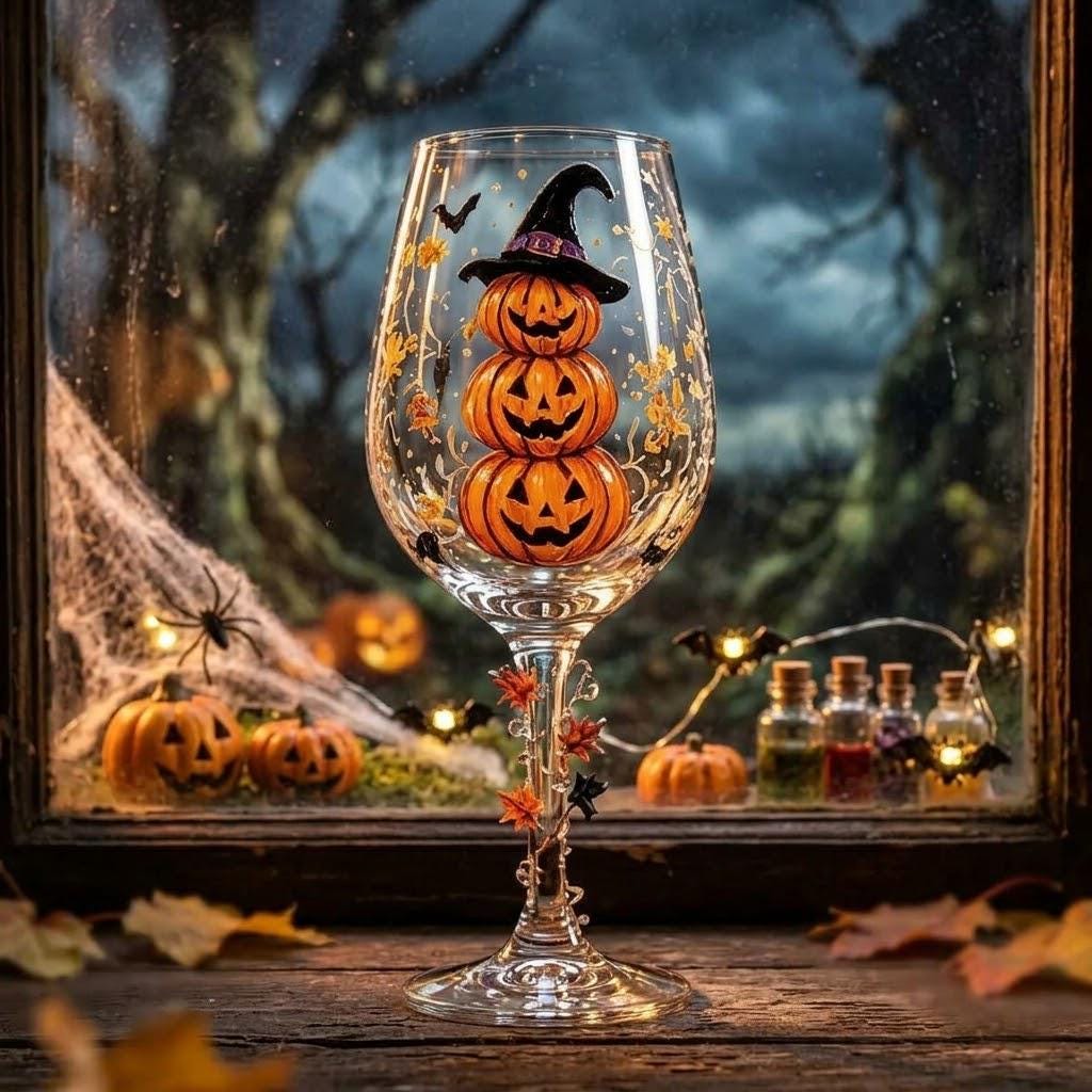 Halloween Decorative Goblet with Stacked Pumpkins and Witch Hat by AuroraeGlass — photo 5