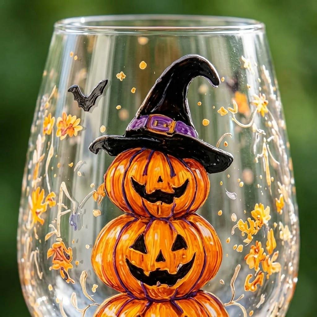 Halloween Decorative Goblet with Stacked Pumpkins and Witch Hat by AuroraeGlass — photo 4