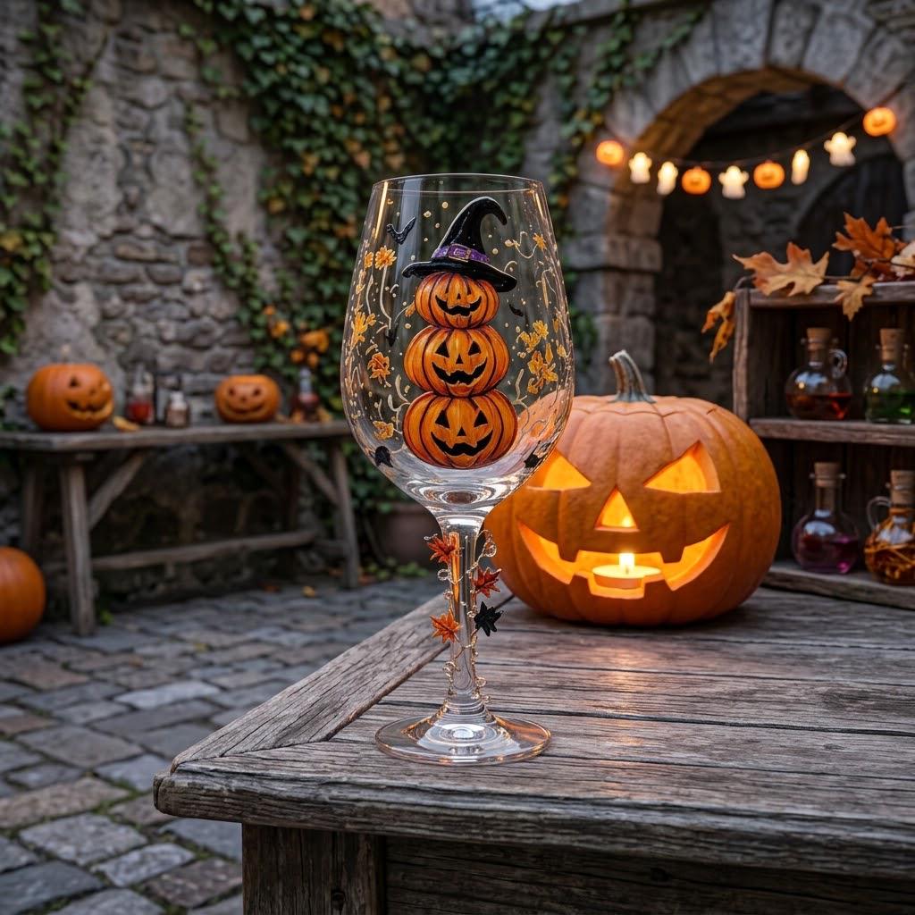 Halloween Decorative Goblet with Stacked Pumpkins and Witch Hat by AuroraeGlass — photo 7