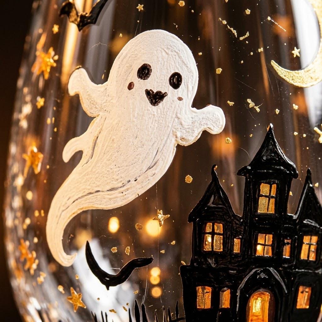 Halloween Decorative Goblet with Ghost, Haunted House and Pumpkins by AuroraeGlass — photo 2