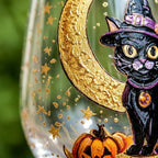 Halloween Decorative Goblet with Black Cat, Crescent Moon and Pumpkin by AuroraeGlass — photo 4