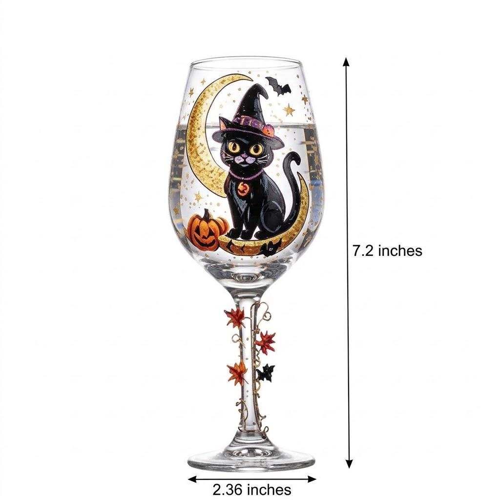 Halloween Decorative Goblet with Black Cat, Crescent Moon and Pumpkin by AuroraeGlass — photo 10