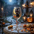 Halloween Decorative Goblet with Black Cat, Crescent Moon and Pumpkin by AuroraeGlass — photo 7