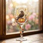 Halloween Decorative Goblet with Black Bird, Pumpkin and Crescent Moon by AuroraeGlass — photo 9