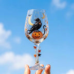 Halloween Decorative Goblet with Black Bird, Pumpkin and Crescent Moon by AuroraeGlass — photo 8