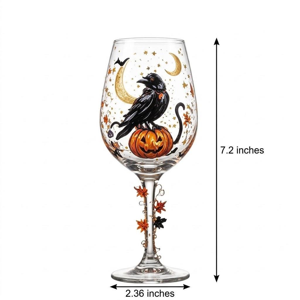 Halloween Decorative Goblet with Black Bird, Pumpkin and Crescent Moon by AuroraeGlass — photo 10