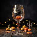 Halloween Decorative Goblet with Black Bird, Pumpkin and Crescent Moon by AuroraeGlass — photo 1
