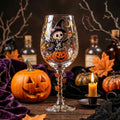 Halloween Decorative Goblet with Skeleton, Pumpkin and Purple Witch Hat by AuroraeGlass — photo 1