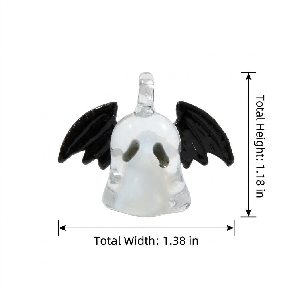 Ghost Ornament with Black Side Wings and Downturned Eyes, Halloween Hanging Decor by AuroraeGlass — photo 10