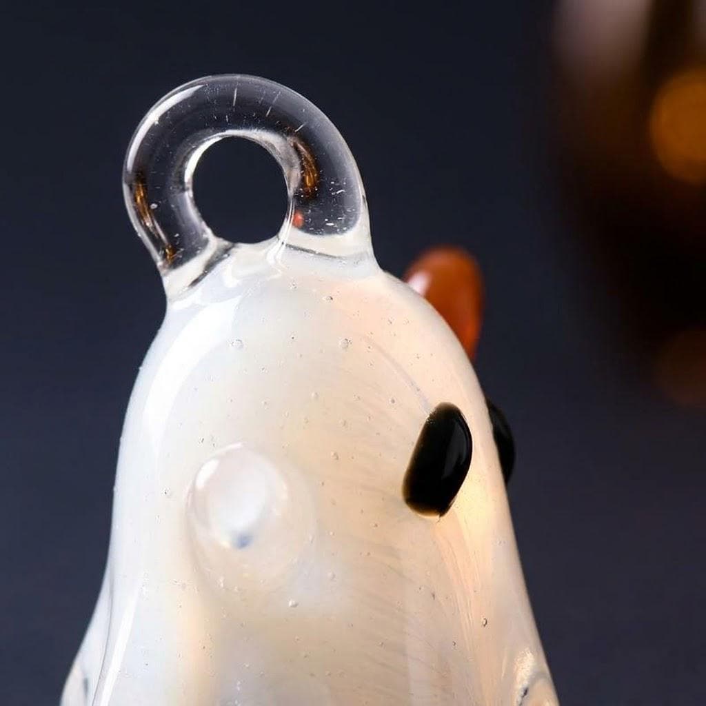 Ghost Ornament with Orange Curved Side Detail, Mini Halloween Hanging Decor by AuroraeGlass — photo 3