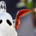 Ghost Ornament with Orange Curved Side Detail, Mini Halloween Hanging Decor by AuroraeGlass — photo 5