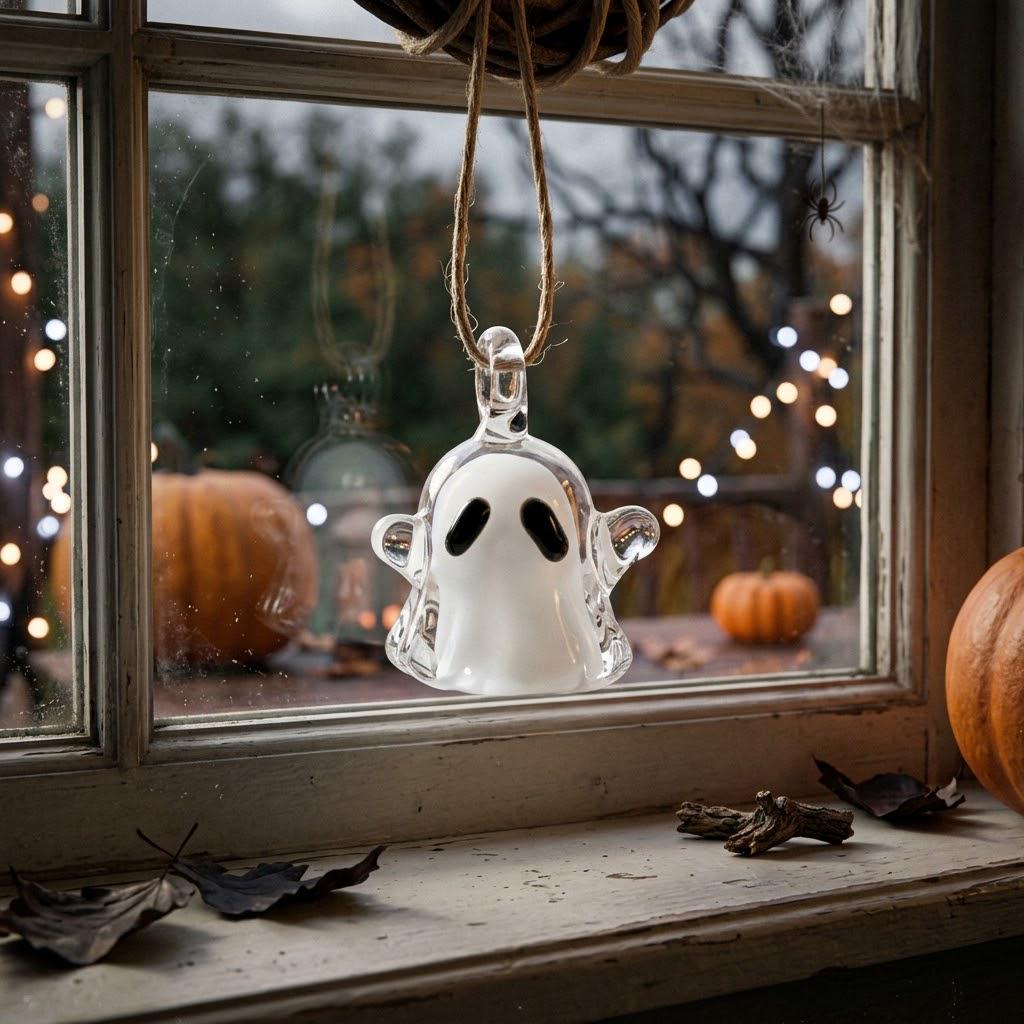 Single Ghost Ornament with Outstretched Arms, Mini Halloween Hanging Decor by AuroraeGlass — photo 1