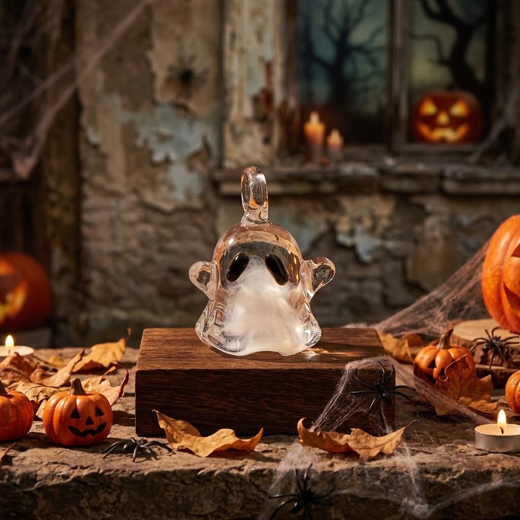 Single Ghost Ornament with Outstretched Arms, Mini Halloween Hanging Decor by AuroraeGlass — photo 2