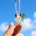 Smiling Ghost Ornament with Green Four-Leaf Clover and Red Horns, Halloween Decor by AuroraeGlass — photo 6