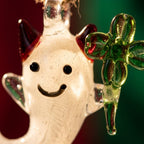 Smiling Ghost Ornament with Green Four-Leaf Clover and Red Horns, Halloween Decor by AuroraeGlass — photo 3
