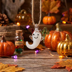 Smiling Ghost Ornament with Green Four-Leaf Clover and Red Horns, Halloween Decor by AuroraeGlass — photo 2