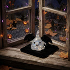 Smiling Ghost Ornament with Black Bat Wings, Wide Mini Halloween Hanging Decor by AuroraeGlass — photo 7