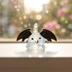 Smiling Ghost Ornament with Black Bat Wings, Wide Mini Halloween Hanging Decor by AuroraeGlass — photo 9