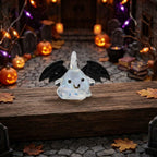 Smiling Ghost Ornament with Black Bat Wings, Wide Mini Halloween Hanging Decor by AuroraeGlass — photo 1