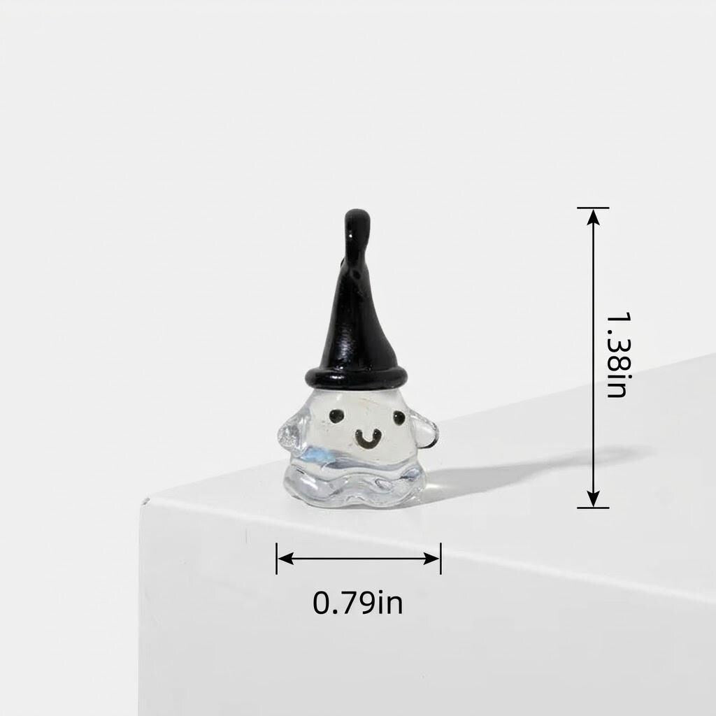 Smiling Ghost Figurine with Tall Black Pointed Hat, Tiny Halloween Shelf Decor by AuroraeGlass — photo 10