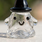 Smiling Ghost Figurine with Tall Black Pointed Hat, Tiny Halloween Shelf Decor by AuroraeGlass — photo 5