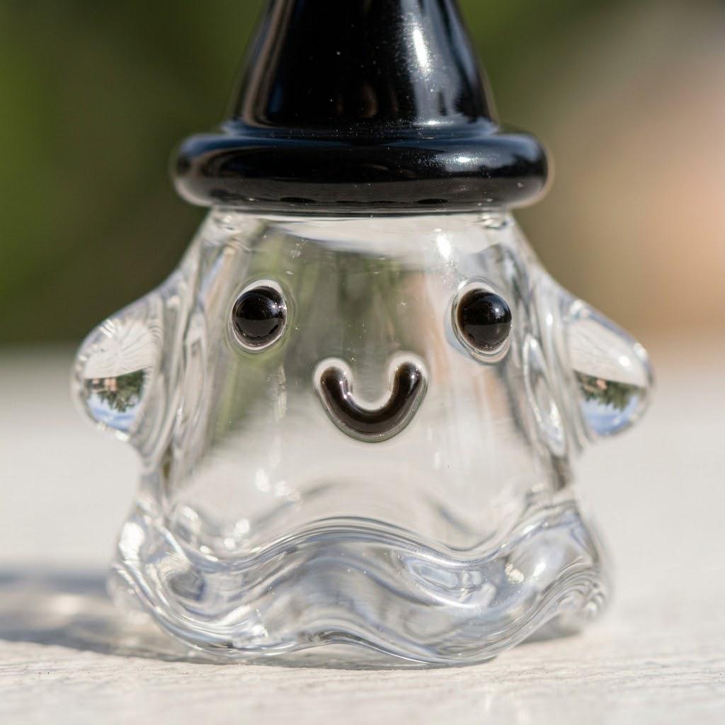 Smiling Ghost Figurine with Tall Black Pointed Hat, Tiny Halloween Shelf Decor by AuroraeGlass — photo 5