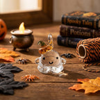 Smiling Ghost Ornament with Orange Pumpkin Hat, Small Halloween Hanging Decor by AuroraeGlass — photo 1