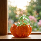 Handmade Orange Pumpkin Figurine with Green Curled Stem, Fall Table Decor by AuroraeGlass — photo 8