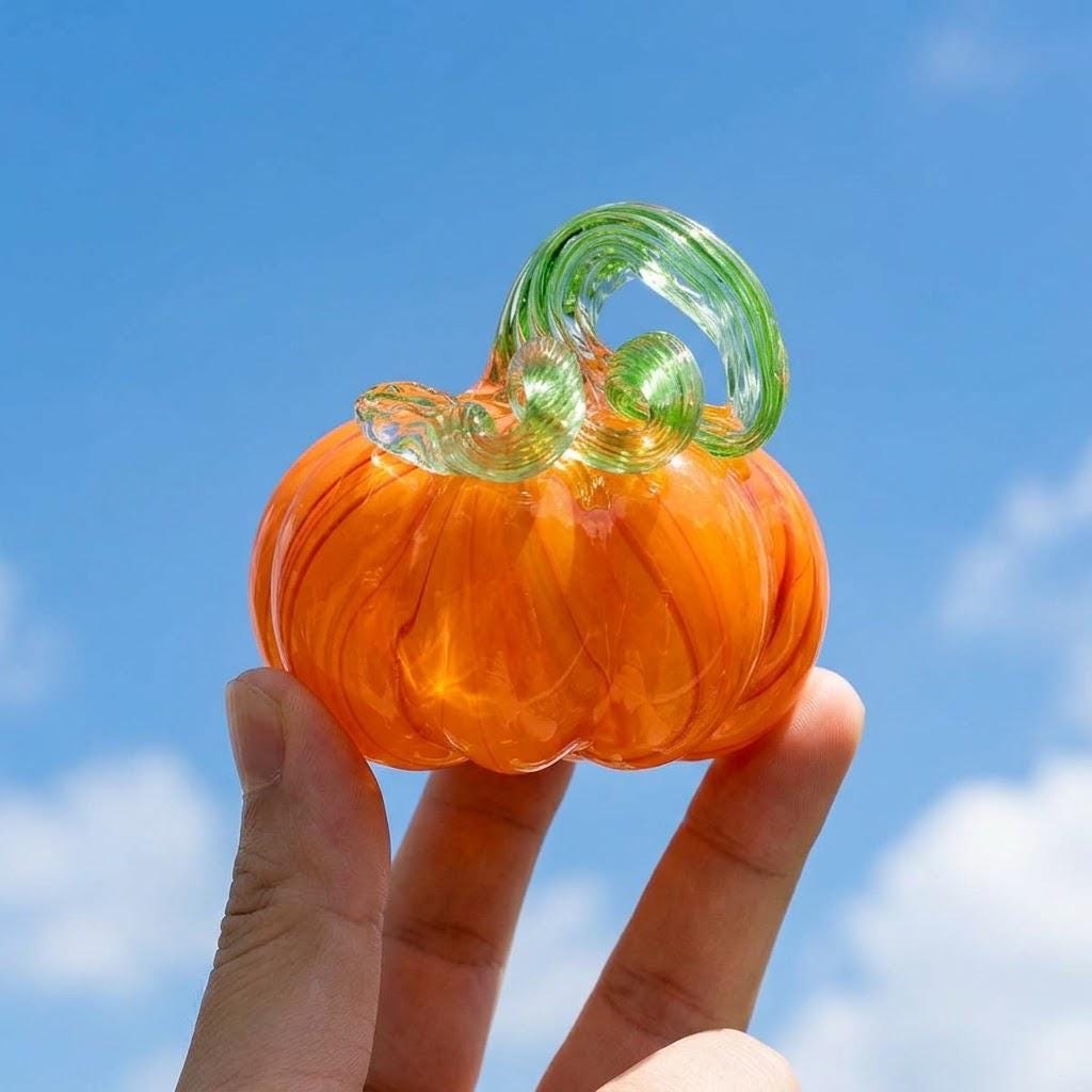Handmade Orange Pumpkin Figurine with Green Curled Stem, Fall Table Decor by AuroraeGlass — photo 7
