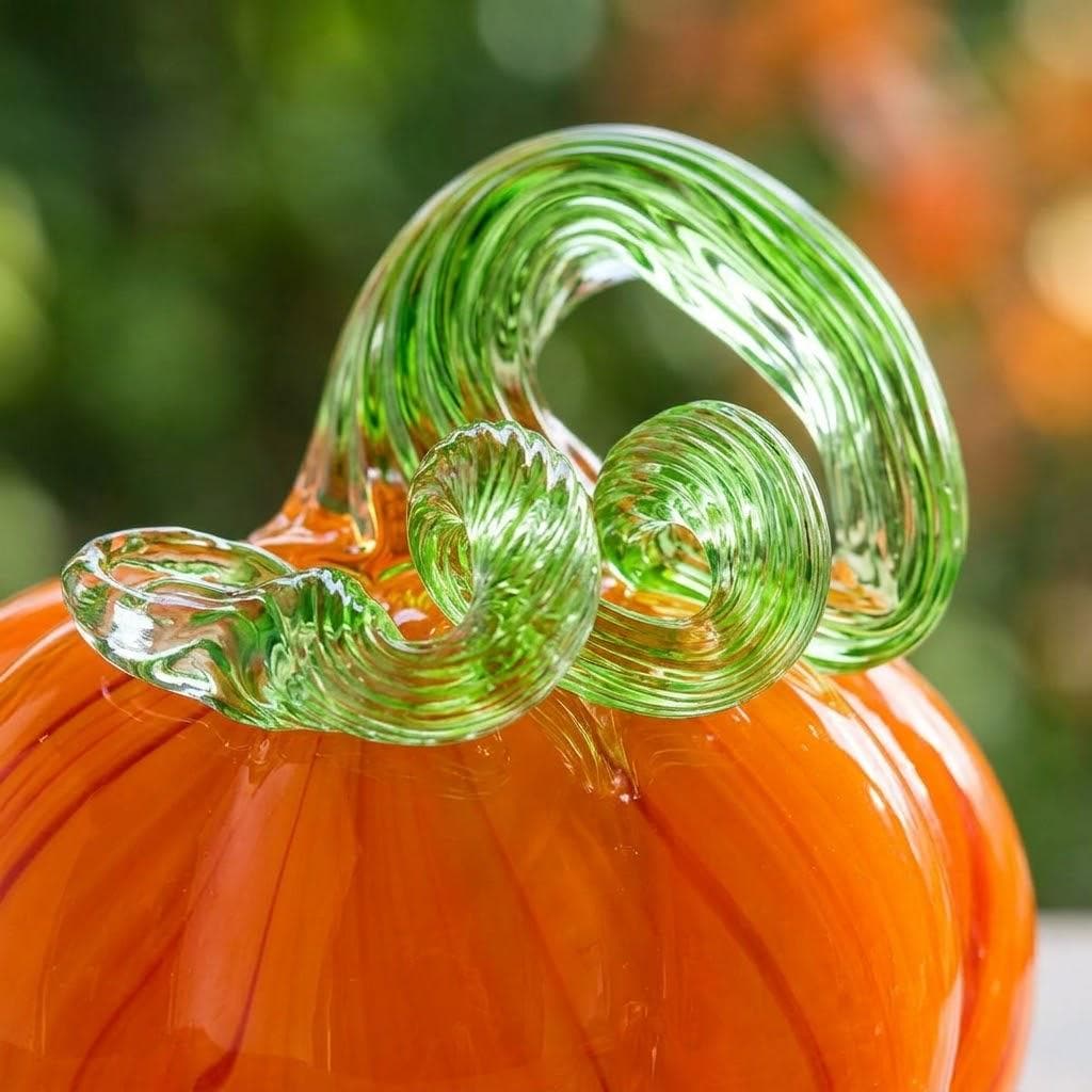 Handmade Orange Pumpkin Figurine with Green Curled Stem, Fall Table Decor by AuroraeGlass — photo 5