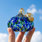 Handmade Blue and Green Speckled Pumpkin Figurine, Fall Shelf Decor by AuroraeGlass — photo 5