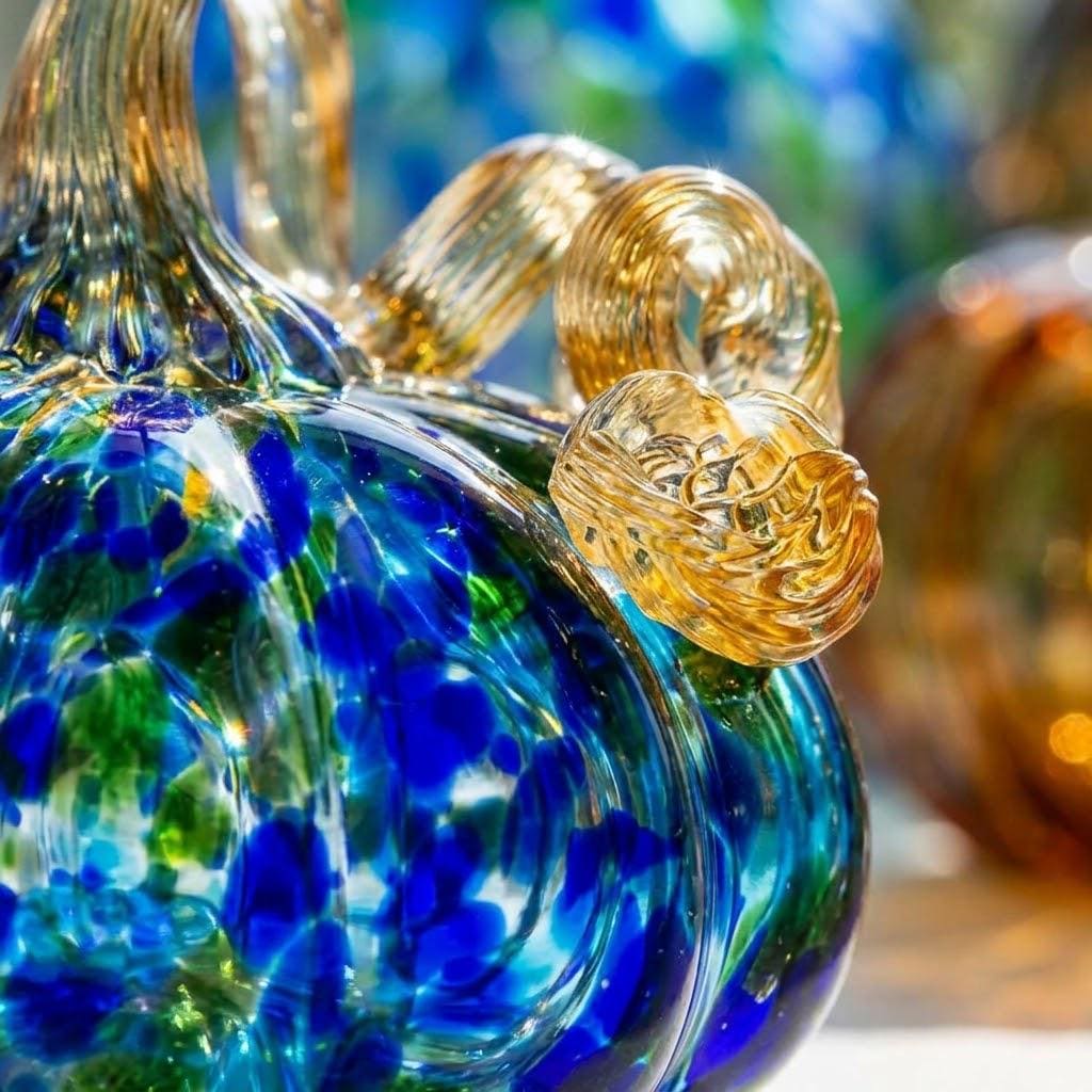 Handmade Blue and Green Speckled Pumpkin Figurine, Fall Shelf Decor by AuroraeGlass — photo 9