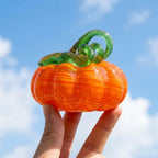 Handmade Orange Striped Pumpkin Figurine with Green Curl, Autumn Table Decor by AuroraeGlass — photo 6