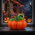 Handmade Orange Striped Pumpkin Figurine with Green Curl, Autumn Table Decor by AuroraeGlass — photo 7