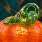 Handmade Orange Striped Pumpkin Figurine with Green Curl, Autumn Table Decor by AuroraeGlass — photo 3