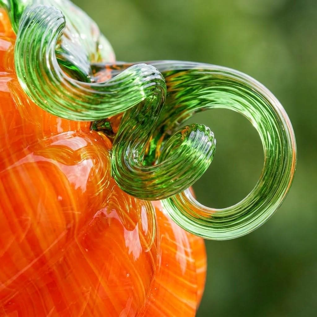 Handmade Orange Striped Pumpkin Figurine with Green Curl, Autumn Table Decor by AuroraeGlass — photo 4