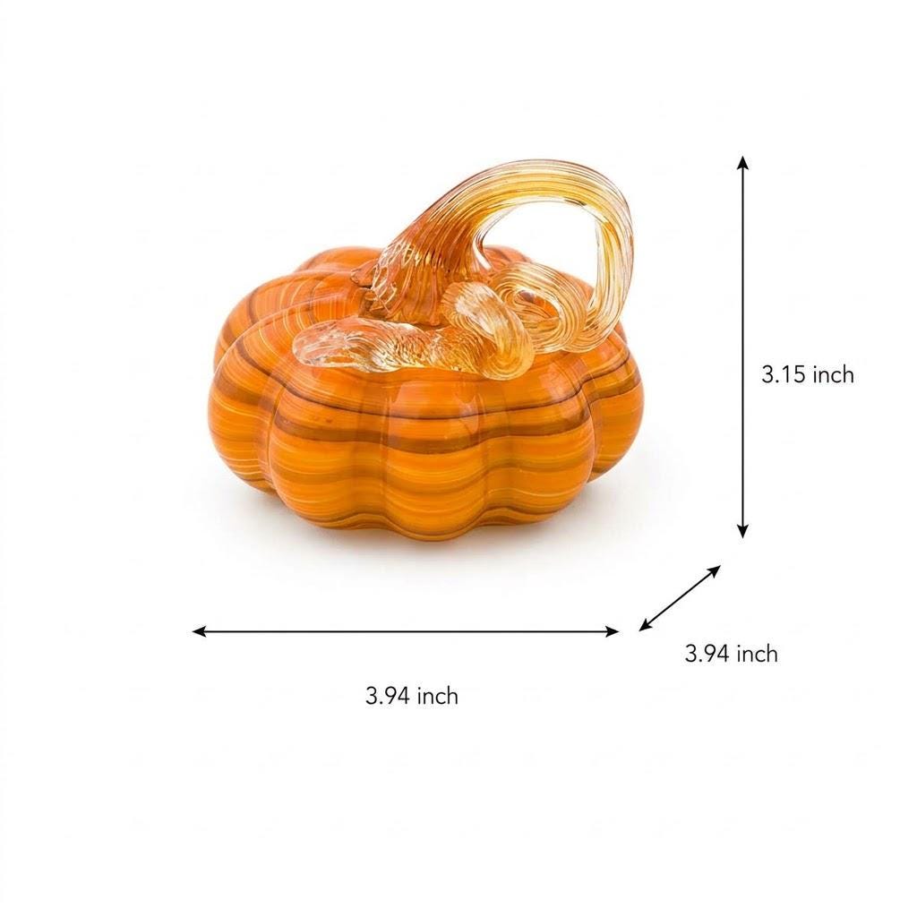 Handmade Amber Striped Pumpkin Figurine with Curled Stem, Fall Shelf Decor by AuroraeGlass — photo 9
