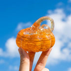 Handmade Amber Striped Pumpkin Figurine with Curled Stem, Fall Shelf Decor by AuroraeGlass — photo 5