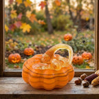 Handmade Amber Striped Pumpkin Figurine with Curled Stem, Fall Shelf Decor by AuroraeGlass — photo 6