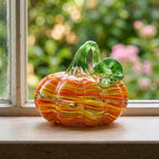 Handmade Multicolor Striped Pumpkin Figurine with Green Stem, Fall Decor by AuroraeGlass — photo 2