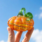 Handmade Multicolor Striped Pumpkin Figurine with Green Stem, Fall Decor by AuroraeGlass — photo 3