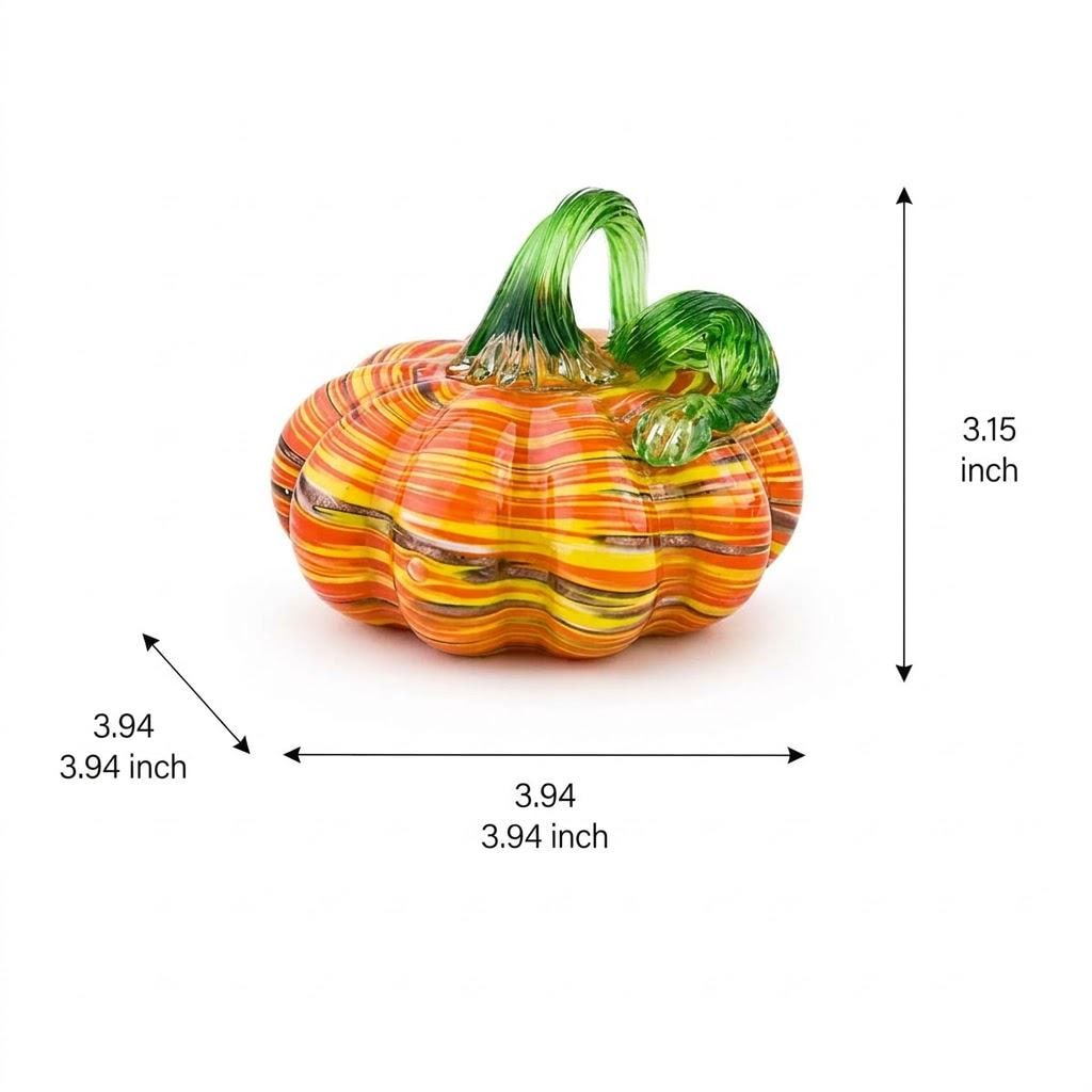 Handmade Multicolor Striped Pumpkin Figurine with Green Stem, Fall Decor by AuroraeGlass — photo 10