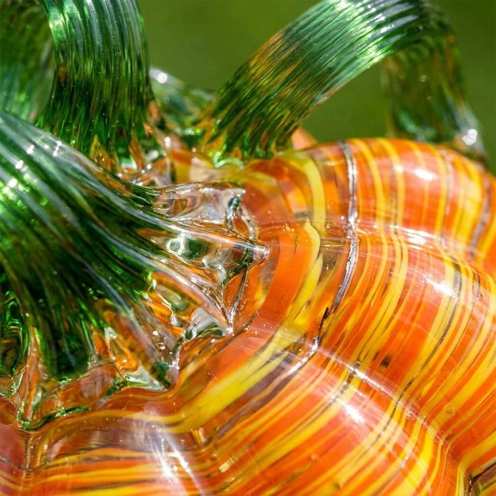 Handmade Multicolor Striped Pumpkin Figurine with Green Stem, Fall Decor by AuroraeGlass — photo 5