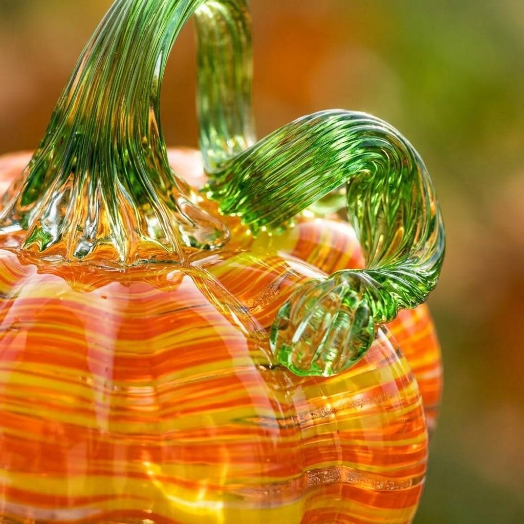 Handmade Multicolor Striped Pumpkin Figurine with Green Stem, Fall Decor by AuroraeGlass — photo 6
