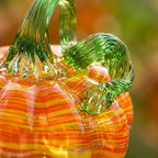 Handmade Multicolor Striped Pumpkin Figurine with Green Stem, Fall Decor by AuroraeGlass — photo 6