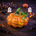 Handmade Multicolor Striped Pumpkin Figurine with Green Stem, Fall Decor by AuroraeGlass — photo 1