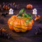 Handmade Multicolor Striped Pumpkin Figurine with Green Stem, Fall Decor by AuroraeGlass — photo 1