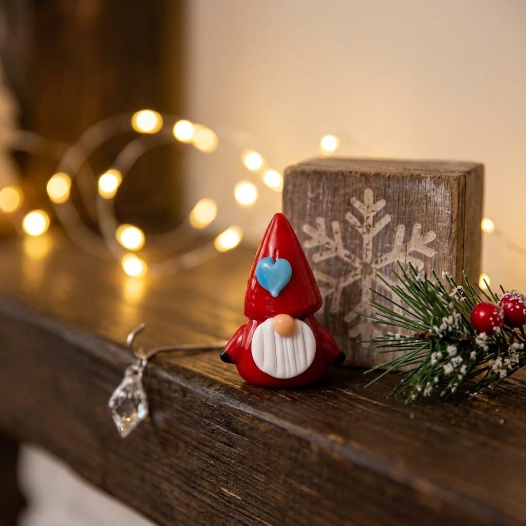 Red Hat Gnome Figurine with Blue Heart and White Beard, Mini Shelf Decor by AuroraeGlass — photo 2